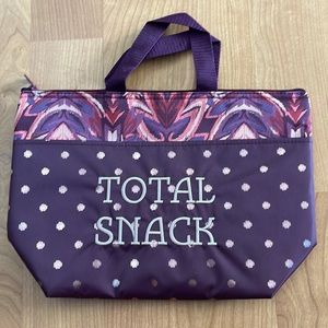 New Thirty One Thermal Tote w/embroidered “Total Snack” (Floral Ikat design)